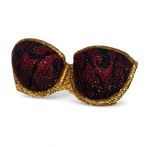 Crystal Rhinestone Vintage Design Red Glam Bling Strapless Bra Top All Sizes New - Picture 3 of 14